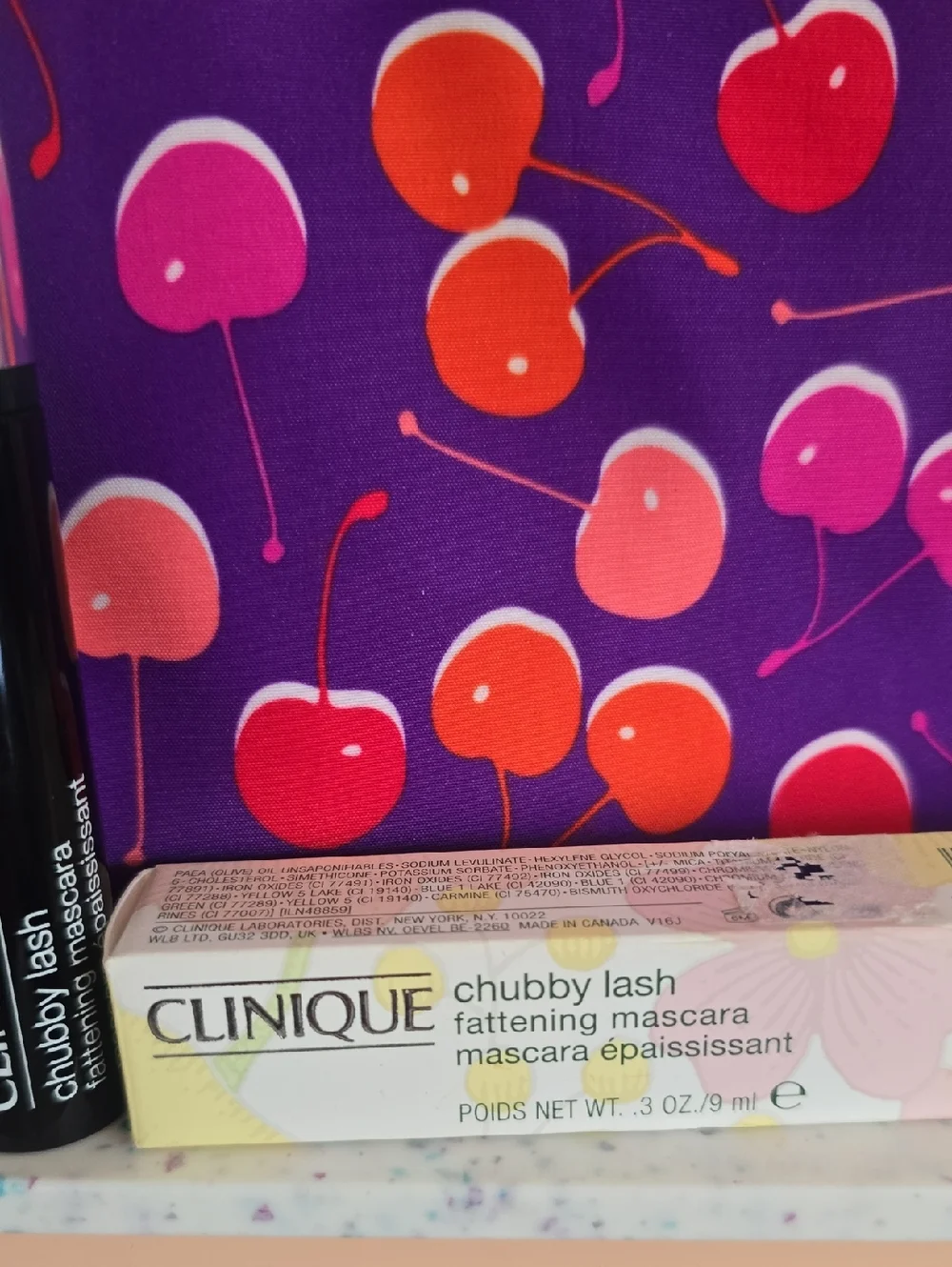 Clinique Chubby Lash Fattening Mascara Jumbo JET BLACK with Cherry Cosmetic Bag